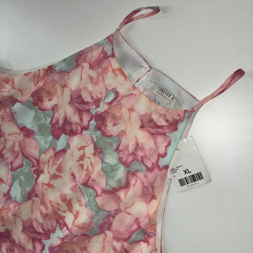 Forever 21 Contemporary Floral Short Dress Womens XL Pink Mint NWT Sleeveless